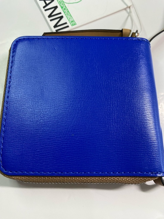 New GANNI Wallet on Strap Leather Royal Blue Zip Around Adjustable Strap - Picture 13 of 15